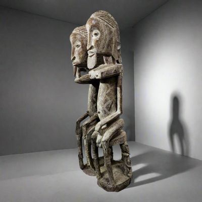 Sculptures, statuettes and miniatures - Very large wooden Dogon primordial couple statue - QUINTESSENCE AFRICAINE