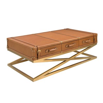 Coffee tables - Rectangular leather and golden steel coffee table - ANGEL CERDÁ