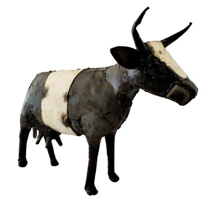 Accessoires de déco extérieure - Sculpture Métal Recyclé Vache 40cm - TERRE SAUVAGE