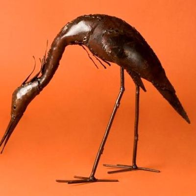 Decorative objects - Recycled Metal Sculpture Heron Low Head 45cm - TERRE SAUVAGE