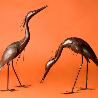 Decorative objects - Recycled Metal Sculpture Heron Straight Neck 70cm - TERRE SAUVAGE