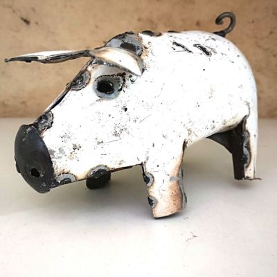 Outdoor decorative accessories - Recycled Metal Sculpture White Pig 15/20cm - TERRE SAUVAGE