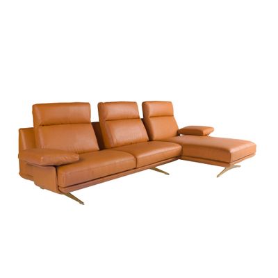 Canapés - Chaise longue droite en cuir terracotta marron - ANGEL CERDÁ