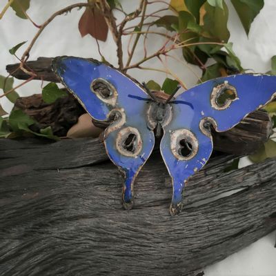 Accessoires de déco extérieure - Sculpture Découpé Métal Recyclé Papillon Pour Mur 12cm - TERRE SAUVAGE