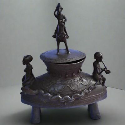 Sculptures, statuettes et miniatures - Pot à onguent en bronze Cavalier Dogon - QUINTESSENCE AFRICAINE