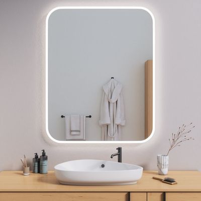 Bathroom mirrors - Full Lux Rounded Corner LED Mirror (80x100cm) - SCANDINAVIAN GLASSFACTORY