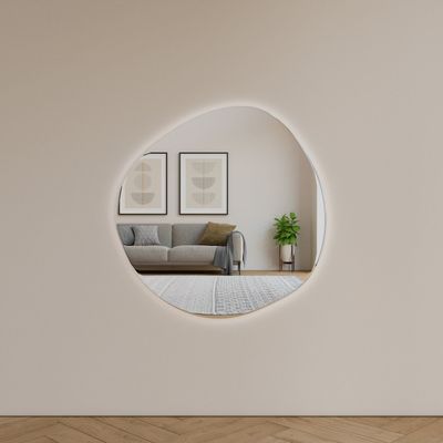 Mirrors - Stone - Asymmetrical Mirror With Lights (80x80cm) - SCANDINAVIAN GLASSFACTORY