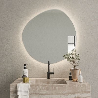 Mirrors - Stone - Asymmetrical Mirror With Lights (90x90cm) - SCANDINAVIAN GLASSFACTORY
