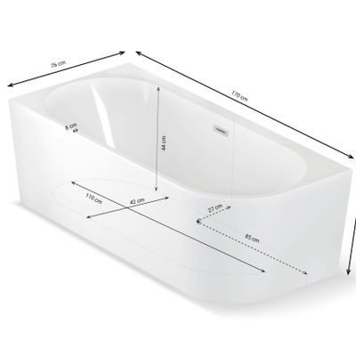 Bathtubs - CAPRI wall-mounted semi-freestanding bathtub Left 170x76cm, by SPALINA - SPALINA