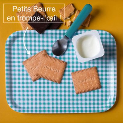 Children's mealtime - Rectangular wooden tray 27x20 cm - Trompe l'oeil Petits Beurre - MONBOPLATO