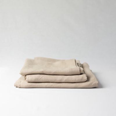 Linge de table textile - Nappe en lin beige 140 x 180 cm - OURY HOME