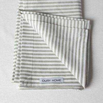 Table linen - Grey Stripes Linen Tablecloth 140 x 180 cm - OURY HOME