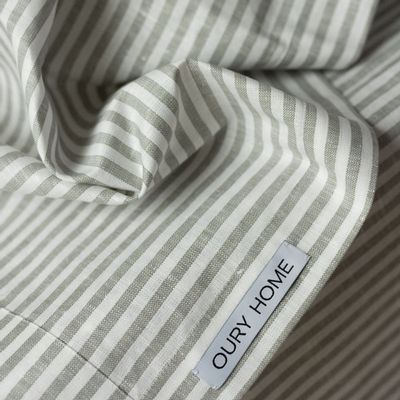 Linge de table textile - Nappe en lin à rayures grises 140 x 260 cm - OURY HOME