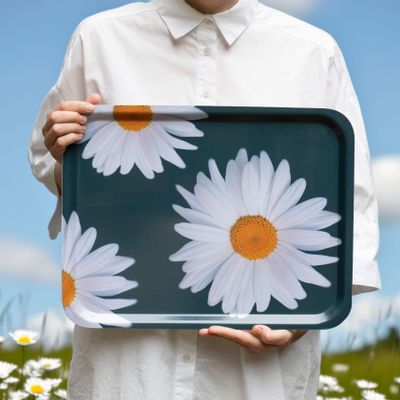 Trays - Rectangular wooden serving tray - Daisies 43x33 cm - MONBOPLATO