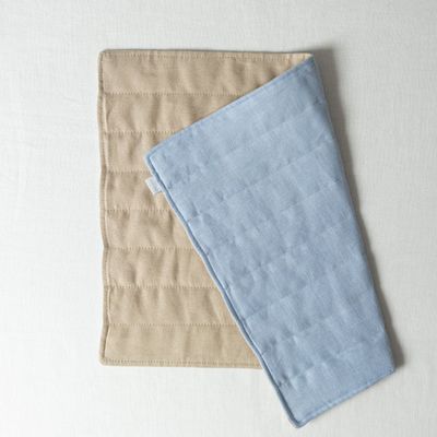Linge de table textile - Set de table en lin bleu et beige - OURY HOME