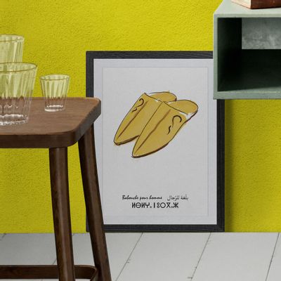 Affiches - Affiche babouche homme (jaune) - THE VINTAGE FACTORY - AFFICHES EXCLUSIVES MADE IN MOROCCO