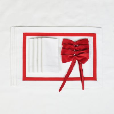 Linge de table textile - Sets de table Rayures – Ruban rouge (Style bistrot français) - ROSEBERRY HOME