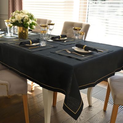 Table cloths - Tablecloth Royal Black Goldenline - ROSEBERRY HOME