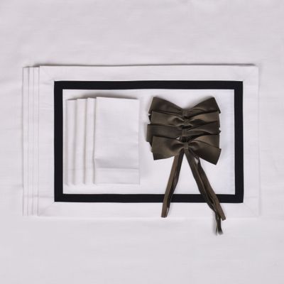 Linge de table textile - Sets de table Rayures – Ruban noir (Style bistrot français) - ROSEBERRY HOME