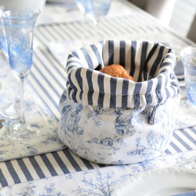 Kitchen linens - Bread bag Toile de Jouy Blue & Stripes - ROSEBERRY HOME