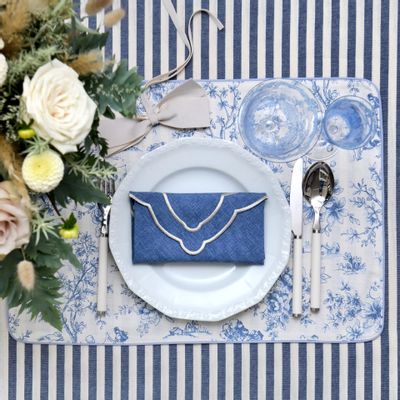 Placemats - Placemats Tablecloth Toile de Jouy Blue 6 pieces - ROSEBERRY HOME