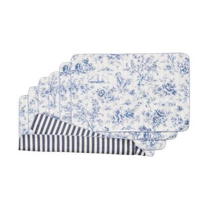 Placemats - Placemats Tablecloth Toile de Jouy Blue 6 pieces - ROSEBERRY HOME