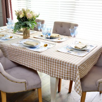 Nappes - Nappe de table Beige Gingham - 130 cm x 200 cm - ROSEBERRY HOME