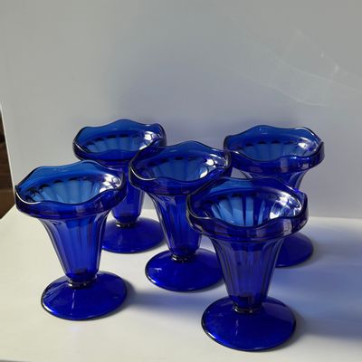 Stemware - 5 vintage blue ice cream cups - OFFICE OBJETS