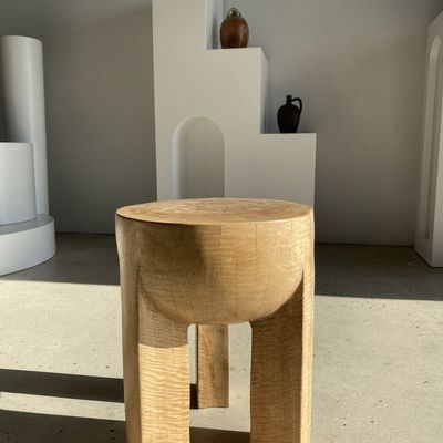 Stools - Monoxyl side table in natural color mango wood semi-circle seat - OFFICE OBJETS