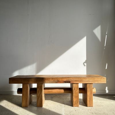 Benches - Solid wood bench with openwork base crossed by a cylinder - Mango wood - OFFICE OBJETS