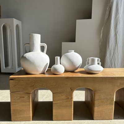 Benches - Bench in solid monoxyl wood, carved base in 3 arches - Natural wood color - OFFICE OBJETS