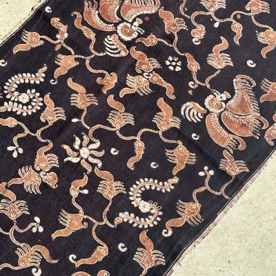 Fabrics - Black and brown printed batik, Indonesian ceremonial fabric 185x50 - OFFICE OBJETS