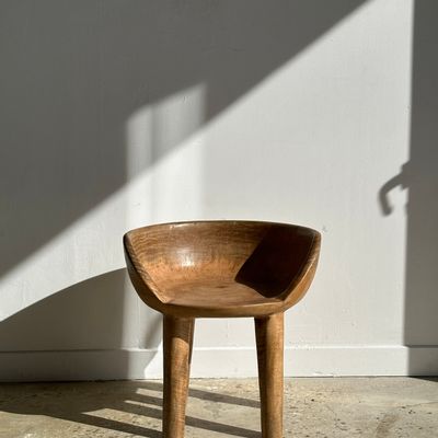 Chairs - Quadripod chair with round seat and small back in natural monoxyl mango wood - OFFICE OBJETS