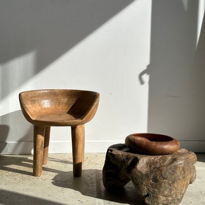 Chairs - Quadripod chair with round seat and small back in natural monoxyl mango wood - OFFICE OBJETS