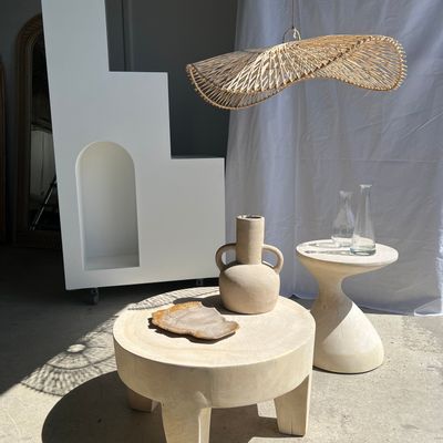 Coffee tables - Coffee table, quadripod coffee table in solid monoxyl wood, white color D: 62.5cm - OFFICE OBJETS