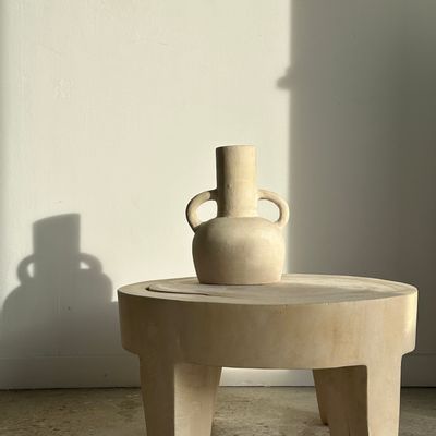 Coffee tables - Coffee table, quadripod coffee table in solid monoxyl wood, white color D: 62.5cm - OFFICE OBJETS