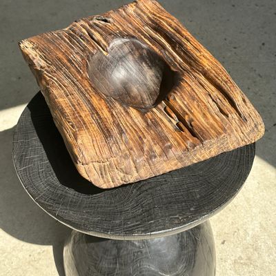 Sculptures, statuettes and miniatures - Dark Brown Asian Teak Cup Square Hollow Circular - OFFICE OBJETS