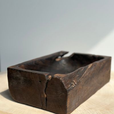 Sculptures, statuettes and miniatures - Simple Rectangular Dark Brown Asian Teak Cup - OFFICE OBJETS