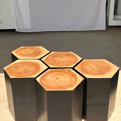 Tables basses - Ensemble de 5 stools hexagonaux en suar bicolore formant mobilier d'appoint modulaire (table basse / assise) - OFFICE OBJETS