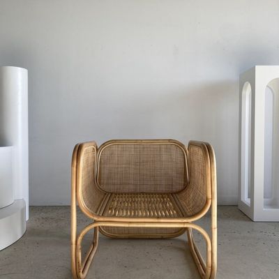 Armchairs - Amsterdam rattan armchair with U-shaped armrest, squared canework - OFFICE OBJETS