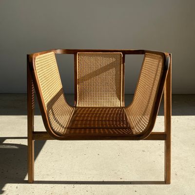Armchairs - Enveloping cane back armchair with teak slatted seat - OFFICE OBJETS