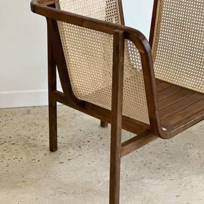 Armchairs - Enveloping cane back armchair with teak slatted seat - OFFICE OBJETS