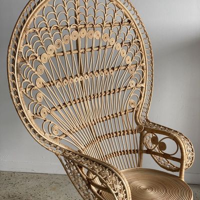 Fauteuils - Fauteuil Emmanuelle en rotin motifs peacock - OFFICE OBJETS
