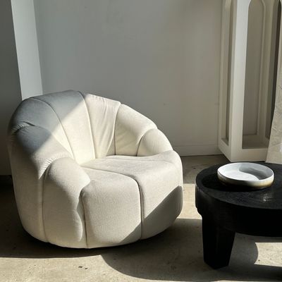 Armchairs - Large white circular resting armchair, white fabric upholstery - OFFICE OBJETS