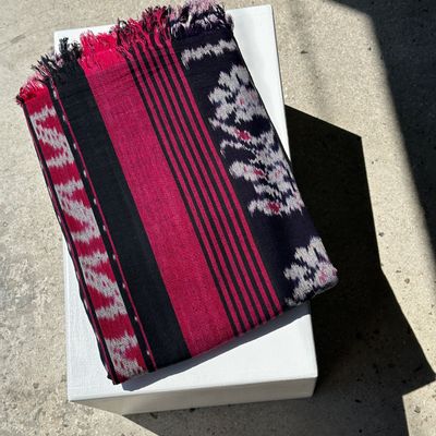 Tissus - Grand ikat à frises (dominante rouge) 2m35x1m15 - OFFICE OBJETS