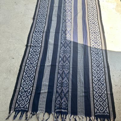 Tissus - Grand ikat bleu et blanc à motif de losange 2m35x1m15 - OFFICE OBJETS