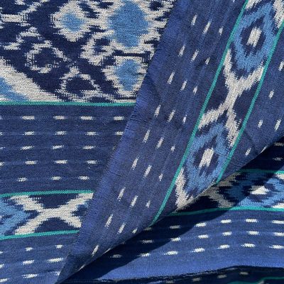 Tissus - Grand ikat bleu et blanc frise de petits losanges 2m35x1m15 - OFFICE OBJETS