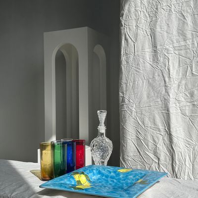 Platter and bowls - Large square dish with lemon pattern 33cm Aleya Slim - OFFICE OBJETS