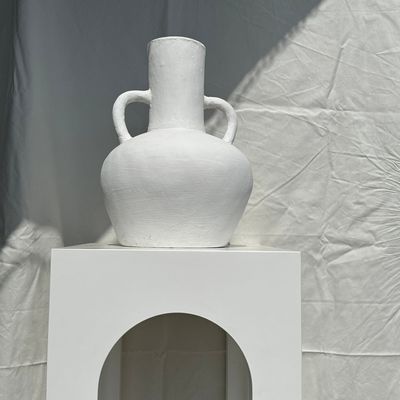 Vases - Large handcrafted terracotta vase painted white with double handles H:40 D:30 - OFFICE OBJETS