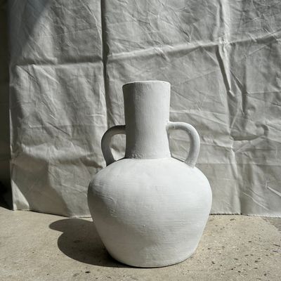 Vases - Large handcrafted terracotta vase painted white with double handles H:40 D:30 - OFFICE OBJETS